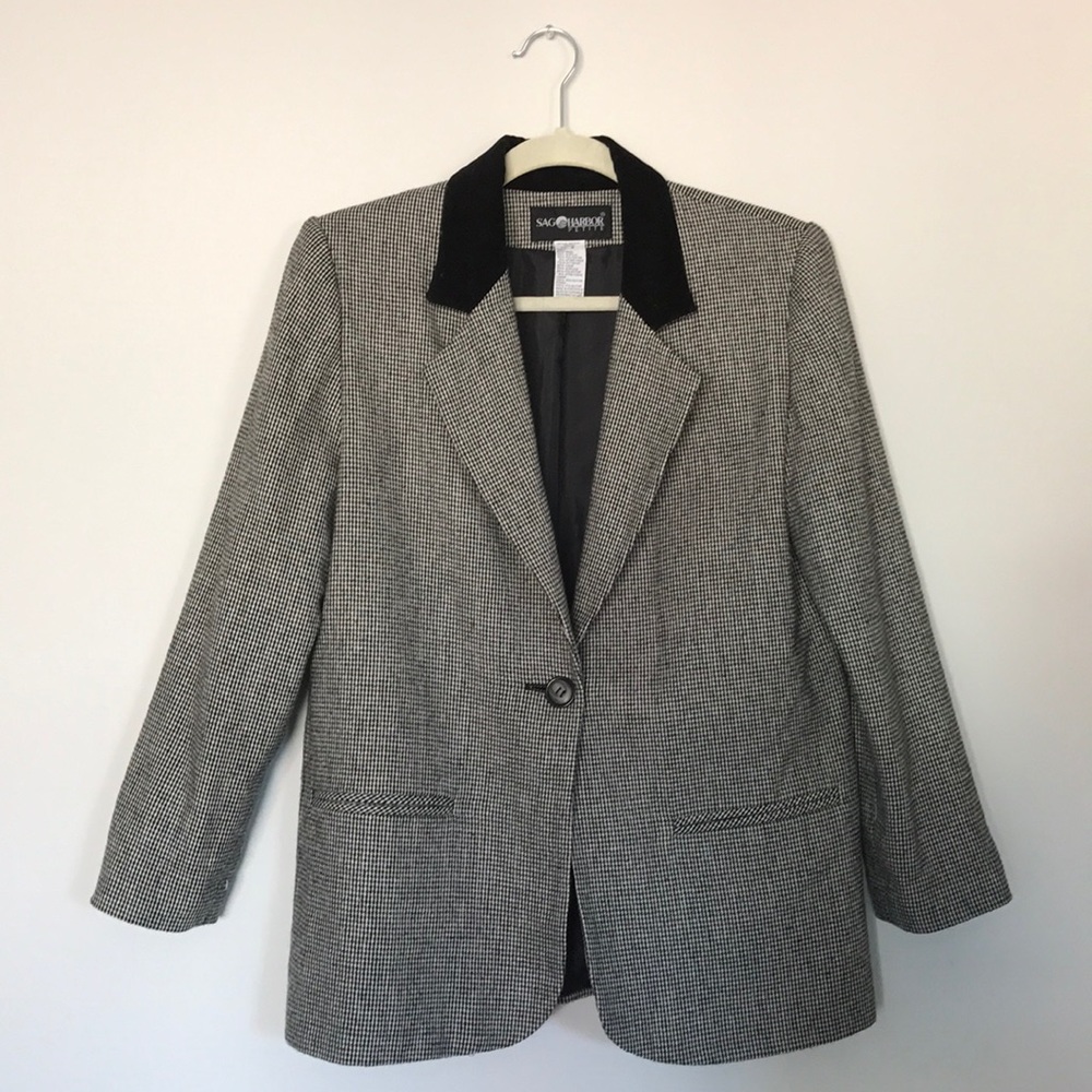 Vintage Wool and Velvet Herringbone Blazer